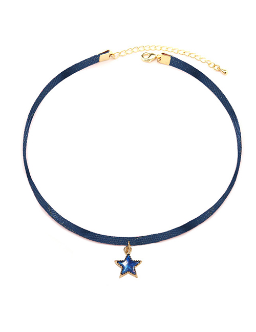 Fashion Dark Blue Alloy Fabric Star Necklace