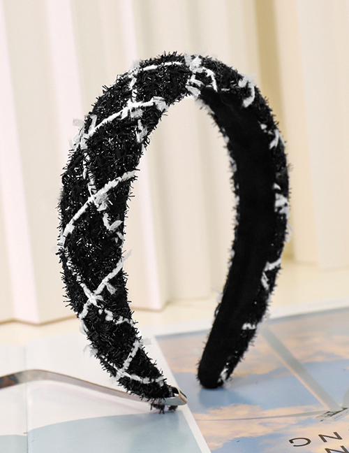 Fashion Black+white Woolen Plaid Knitted Sponge Headband