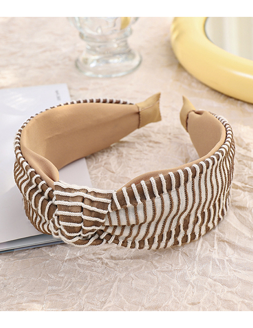 Fashion Grey Coffee + White Stripes Striped Contrast Color Cross-knotted Headband