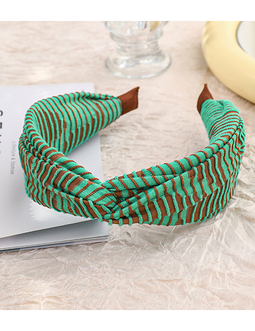 Fashion Green + Brown Stripes Striped Contrast Color Cross-knotted Headband