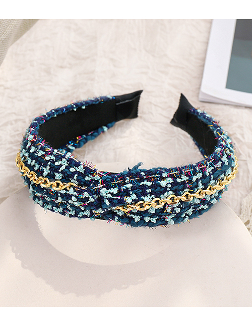 Fashion Lake Blue Woolen Chain Cross Wide-brimmed Headband