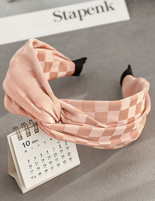 Fashion Pink Pu Leather Checkerboard Cross Headband