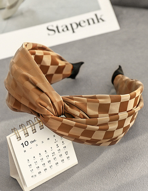 Fashion Coffee Color Pu Leather Checkerboard Cross Headband