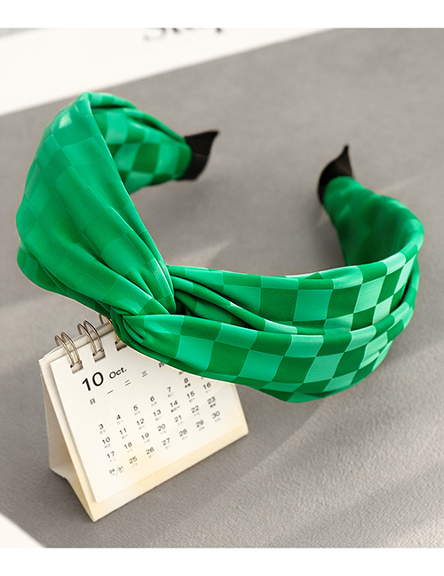 Fashion Green Pu Leather Checkerboard Cross Headband