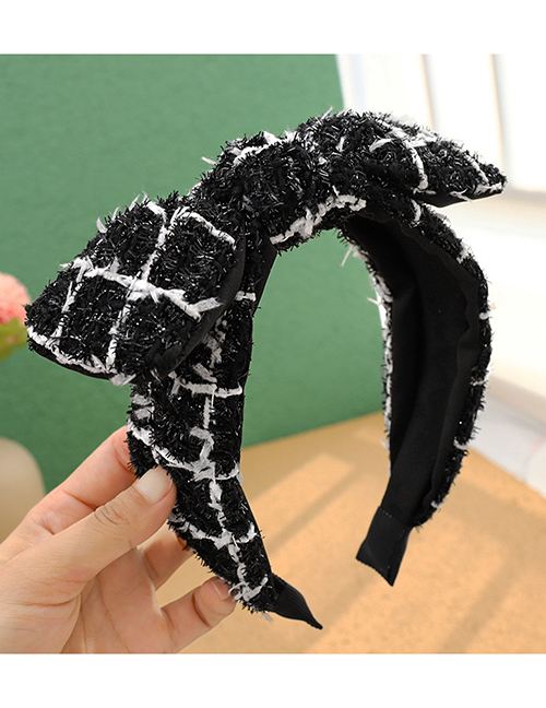 Fashion Black+white Woolen Checked Knit Bowknot Broadband Headband