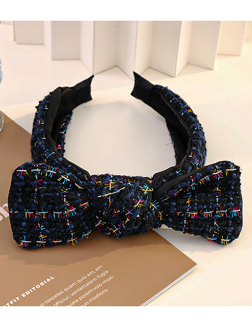 Fashion Royal Blue Woolen Checked Knit Bowknot Broadband Headband