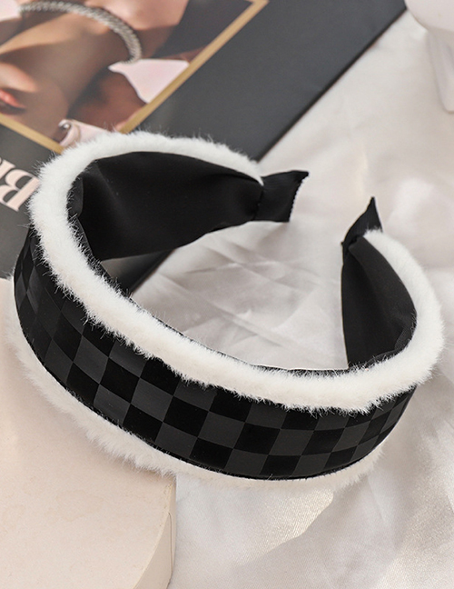 Fashion Black Plush Pu Checkerboard Headband