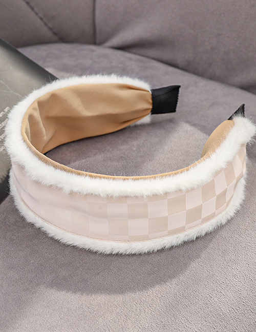 Fashion Beige Plush Pu Checkerboard Headband