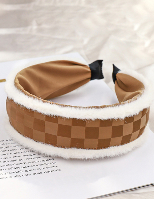 Fashion Coffee Color Plush Pu Checkerboard Headband