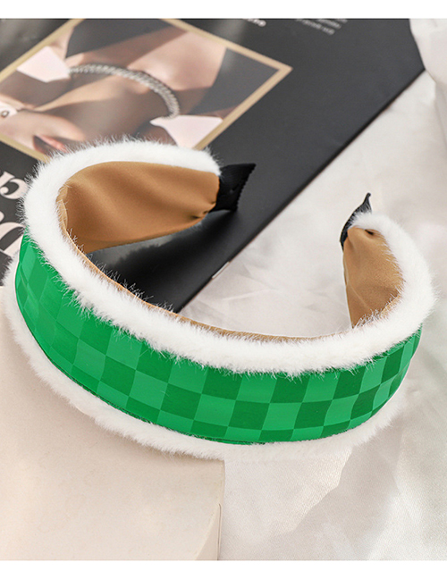 Fashion Green Plush Pu Checkerboard Headband