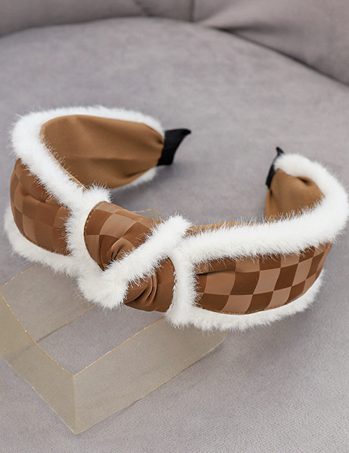 Fashion Coffee Color Pu Leather Checkerboard Knotted Headband