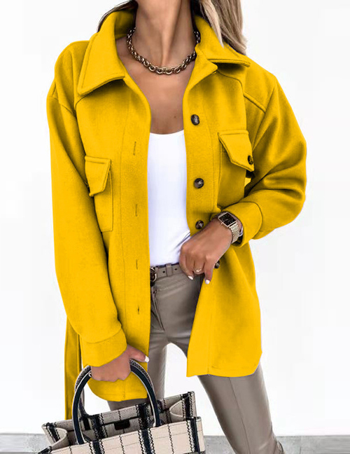 Fashion Yellow Woolen Lapel Lapel Jacket
