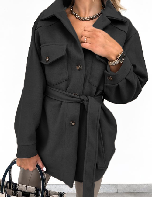 Fashion Black Woolen Lapel Lapel Jacket