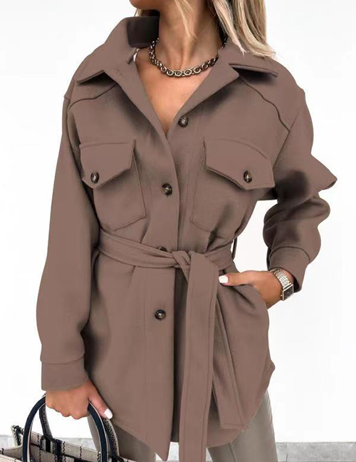Fashion Dark Brown Woolen Lapel Lapel Jacket