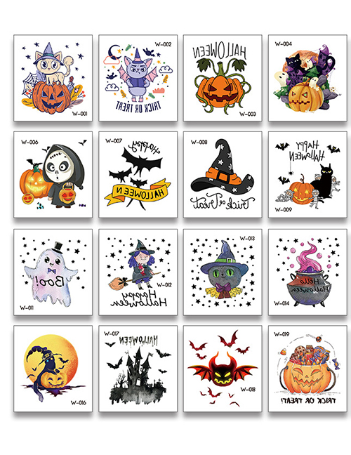 Fashion W Series Halloween Theme Set (20 Sheets In) Kids Cartoon Halloween Tattoo Sticker Set