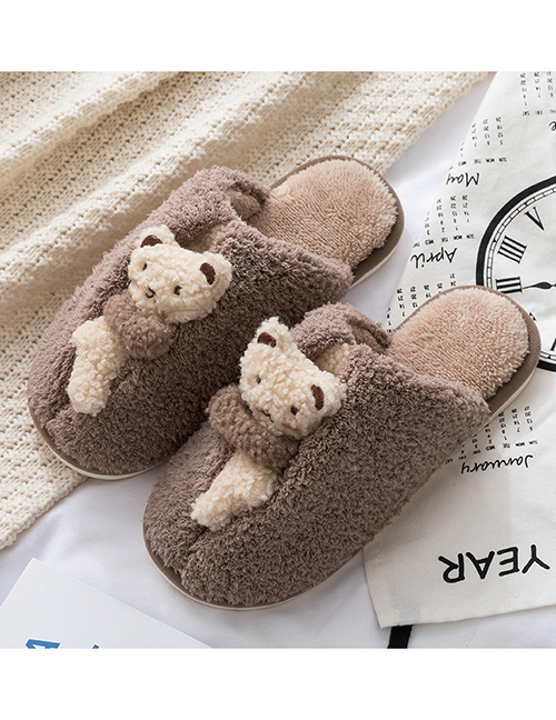 Fashion Men's Style:cocoa Brown Bear Series Plush Slippers