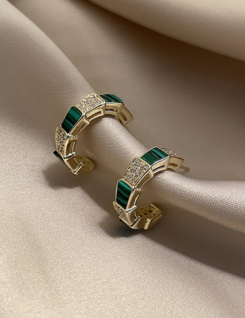 Fashion Green C-shaped Earrings With Emerald Zirconium Earrings