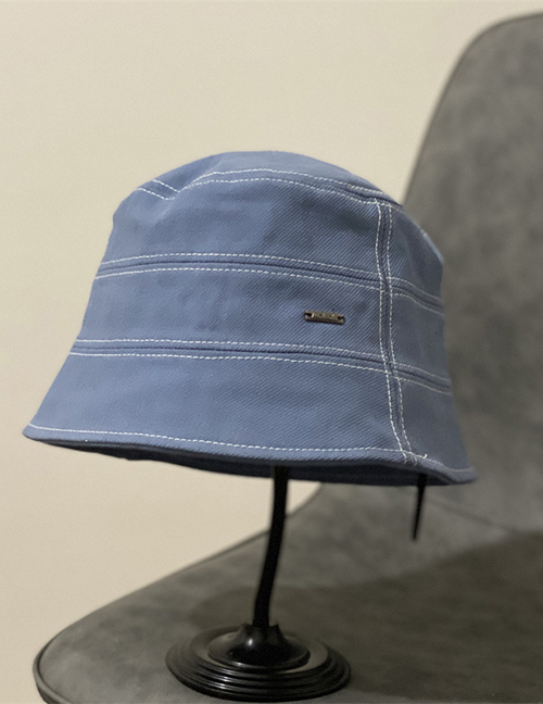 Fashion Sky Blue Cotton Fisherman Hat With Metal Label