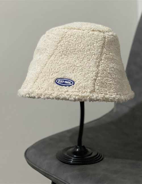 Fashion Beige Lamb Wool Lettermark Bucket Hat
