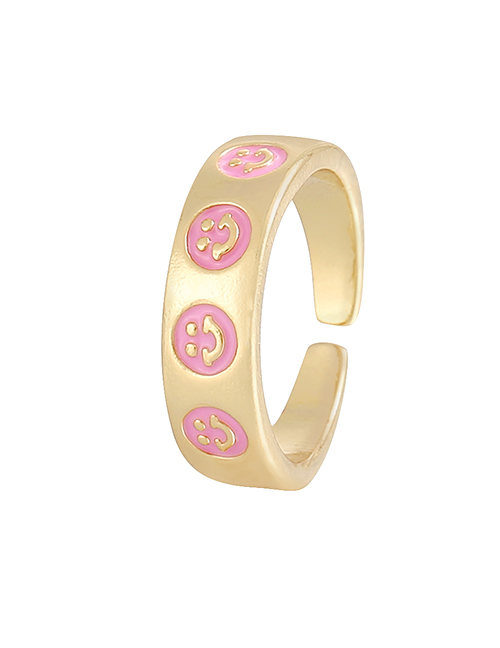 Fashion Pink Copper Drip Oil Smiley Ring