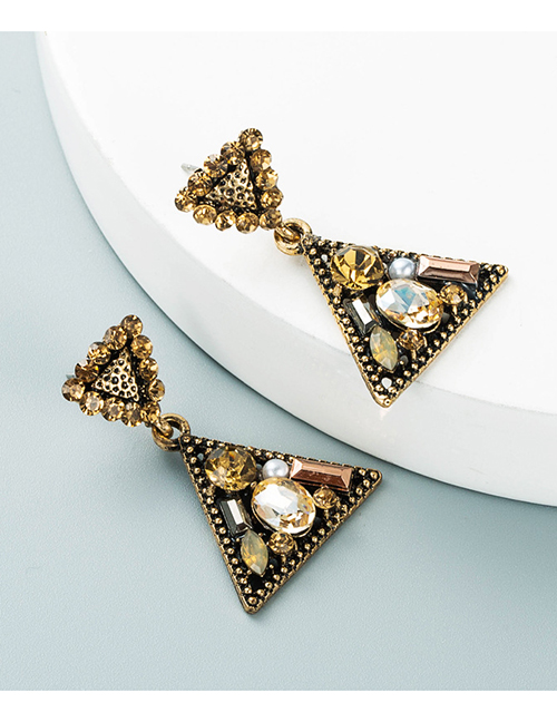 Fashion Gold Alloy Diamond-studded Triangle Earrings