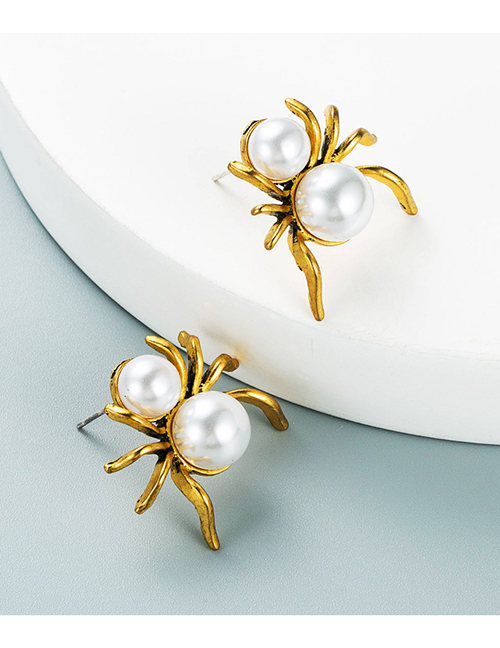 Fashion Spider Alloy Inlaid Pearl Spider Stud Earrings