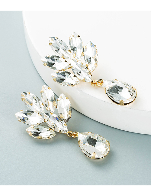 Fashion White Alloy Diamond Flower Geometric Stud Earrings
