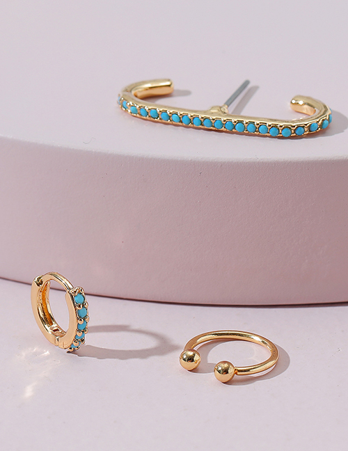 Fashion Gold Copper Inlaid Zirconium Asymmetric Ear Ring Set