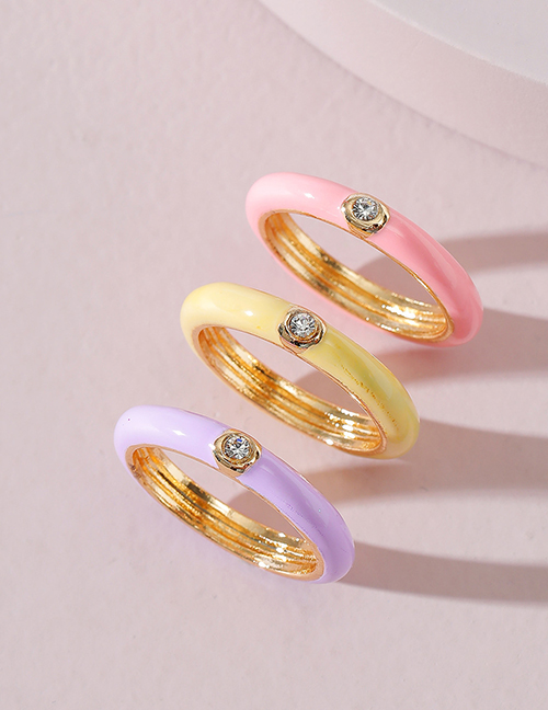Fashion Yellow+purple+pink Geometric Dripping Ring Set