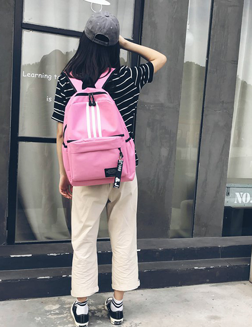 Fashion Pink Striped Large Capacity Backpack