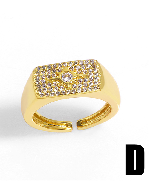 Fashion D Copper Inlaid Zirconium Geometric Open Ring