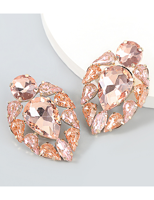 Fashion Rose Gold Alloy Inlaid Geometric Diamond Earrings