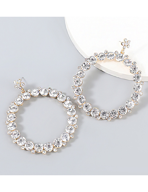 Fashion White Alloy Inlaid Rhinestone Round Earrings