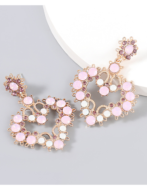 Fashion Pink Alloy Inlaid Rhinestone Love Earrings