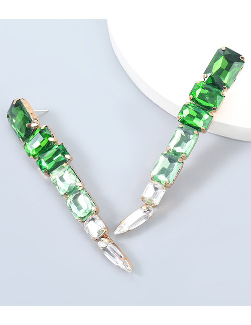Fashion Green Alloy Inlaid Rhinestone Geometric Long Earrings