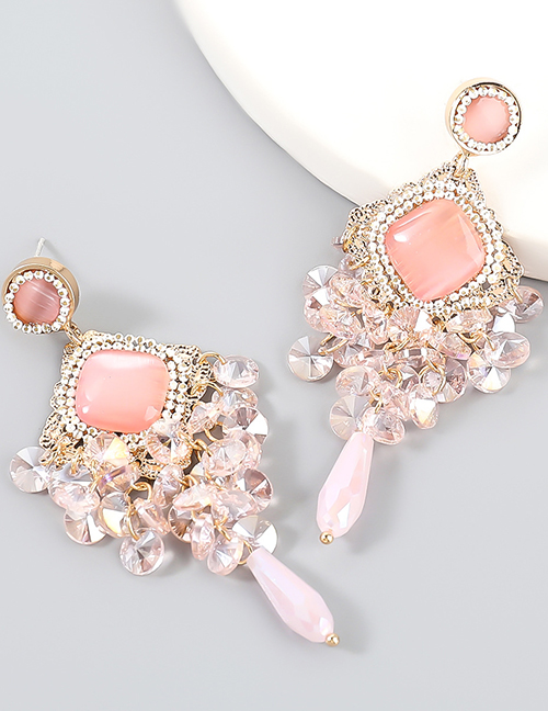 Fashion Pink Alloy Resin Flower Geometric Earrings