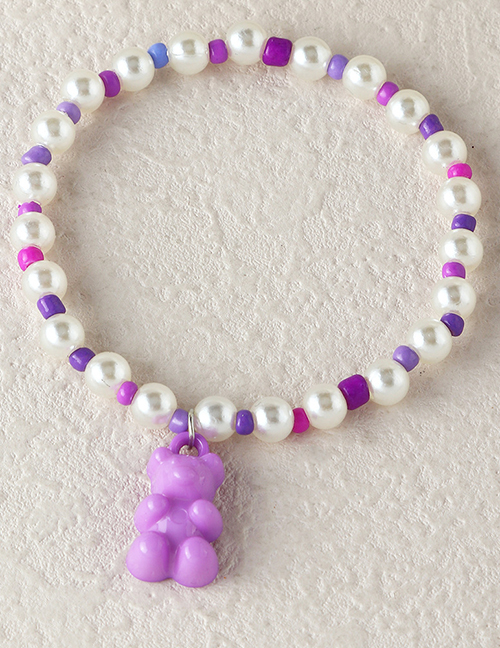 Fashion Purple Pearl Beaded Bear Bracelet
