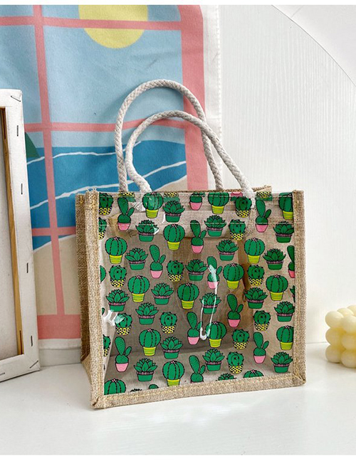 Fashion Cactus Transparent Fruit Print Portable Cotton And Linen Bag