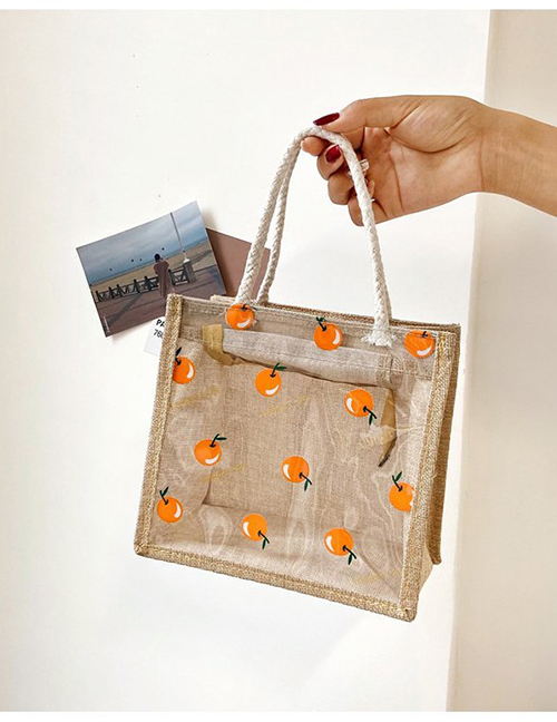 Fashion Orange Transparent Fruit Print Portable Cotton And Linen Bag