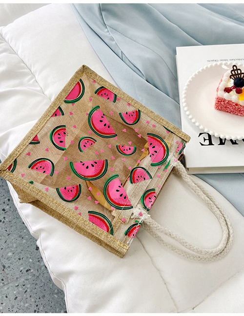 Fashion Watermelon Transparent Fruit Print Portable Cotton And Linen Bag
