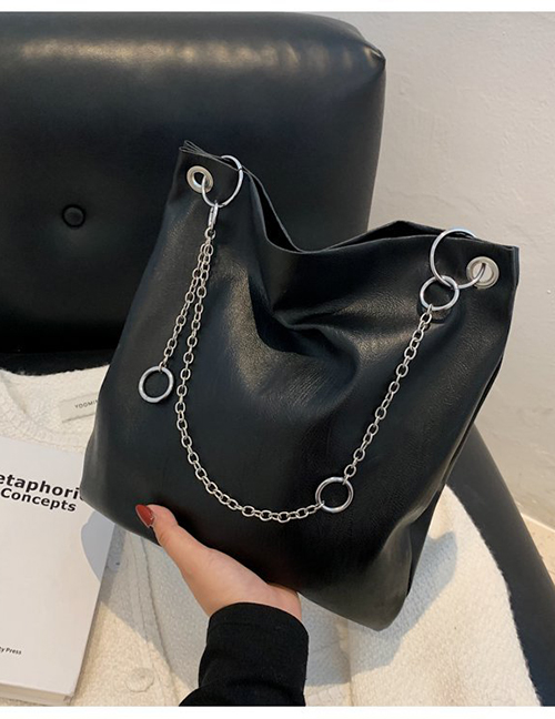 Fashion Black Pu Large Capacity Chain Handbag