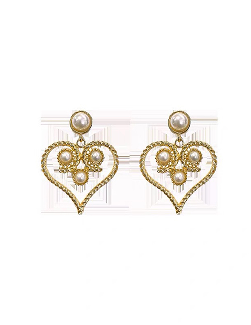 Fashion Gold Hollow Pearl Love Stud Earrings