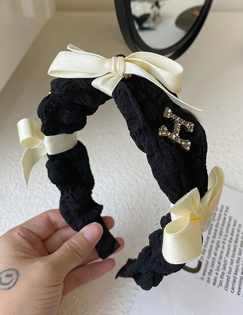 Fashion Black Bow-knot Wide-edge Diamond Headband