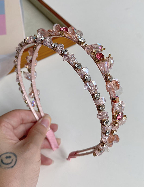 Fashion Pink Crystal Pearl Twine Braided Headband