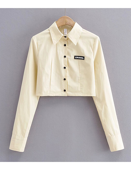 Fashion Beige Labeled Lapel Long-sleeved Single-breasted Top
