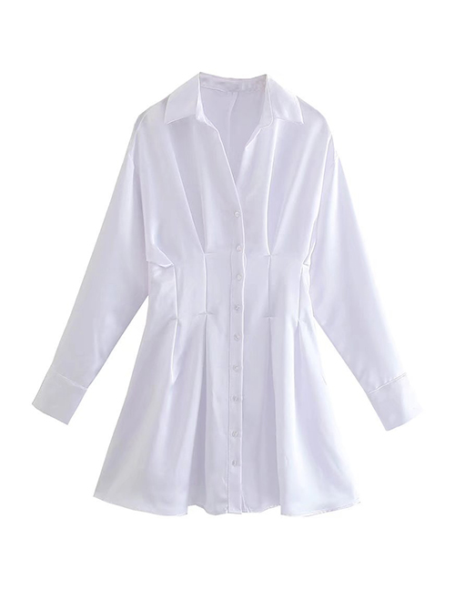Fashion White Solid Color Shirt Dress