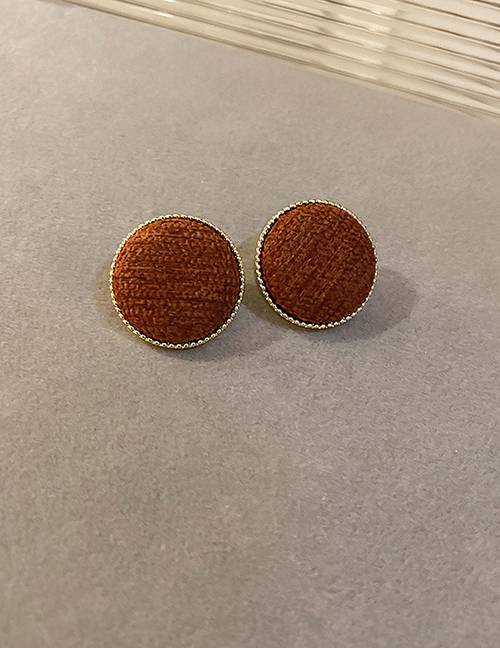 Fashion Brown Round Fabric Round Button Earrings