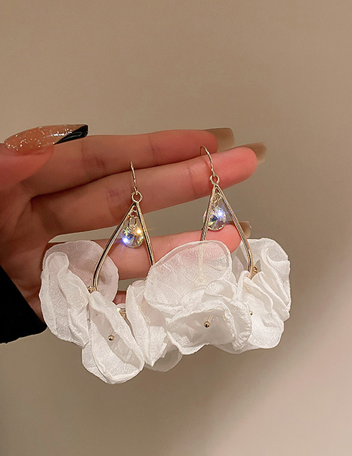 Fashion White Diamond Organza Flower Earrings
