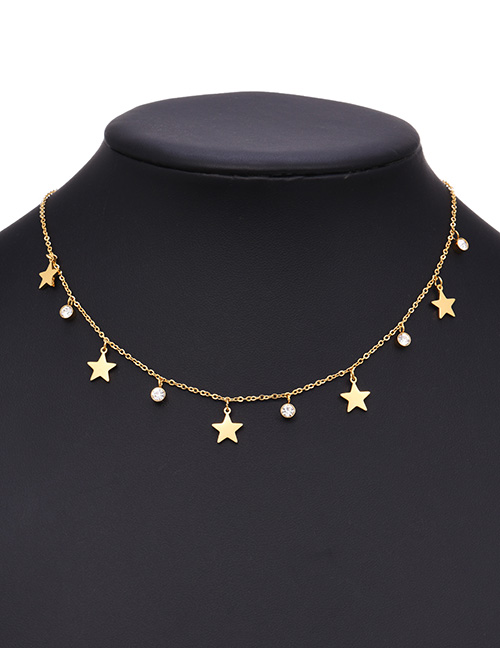 Fashion Gold Titanium Steel Inlaid Zirconium Five-pointed Star Pendant Necklace