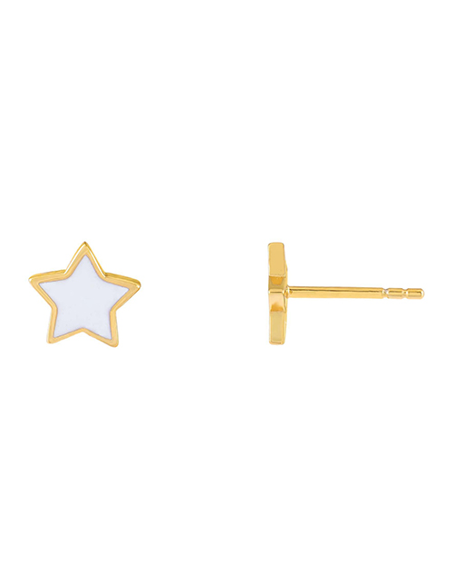 Fashion White Bronze Plated Real Gold And Silver Star Stud Earrings